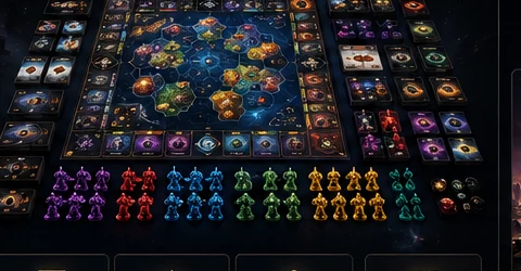 The game board with all six commander fleets deployed